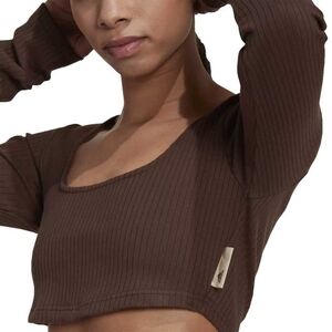 NEW Adidas Studio Lounge Ribbed Long Sleeve Crop Top Brown Womens Size Small